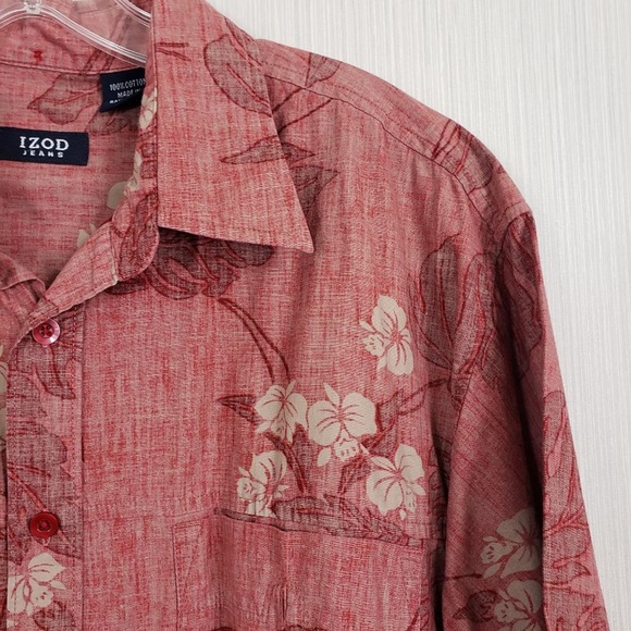 Izod jeans Hawaiian print short sleeve button up casual shirt - Picture 2 of 11